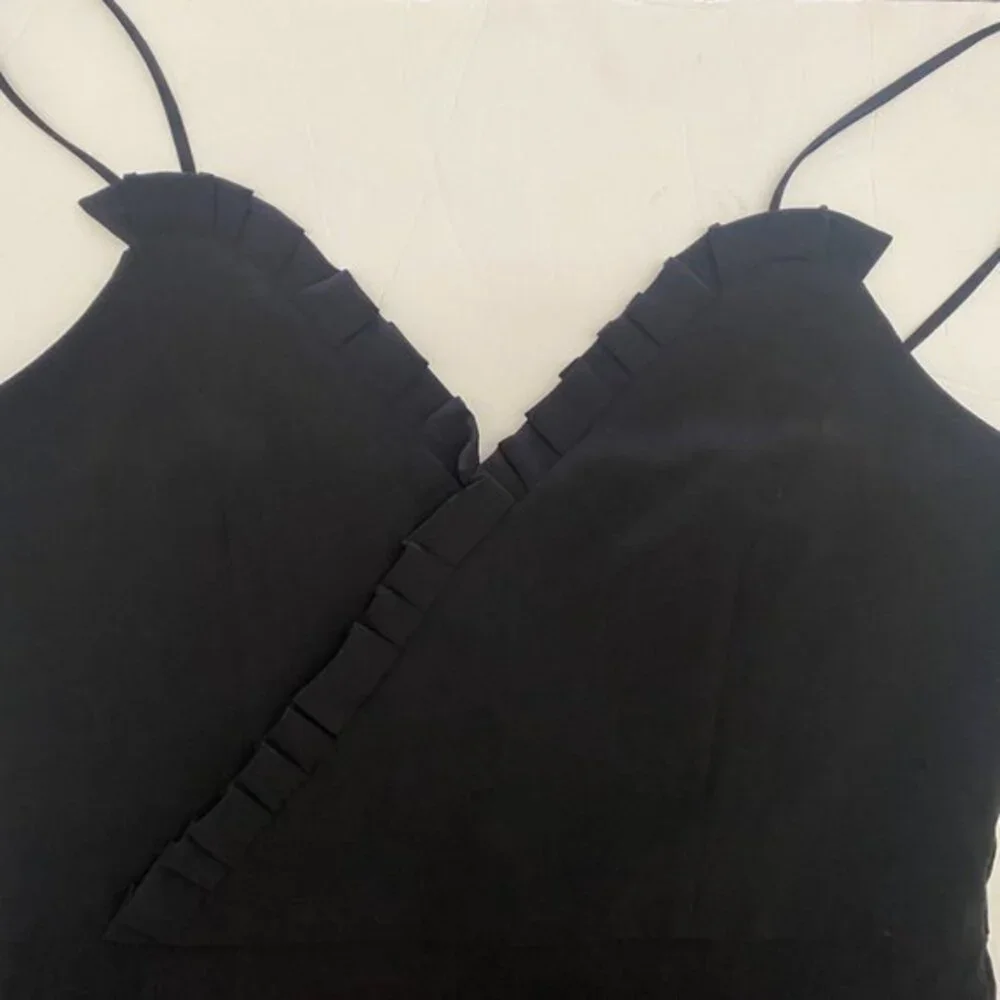 BA&SH Black Lady Jumpshort Spaghetti Strap Ruffle Bodice Playsuit Romper Size 10 - Picture 3 of 5